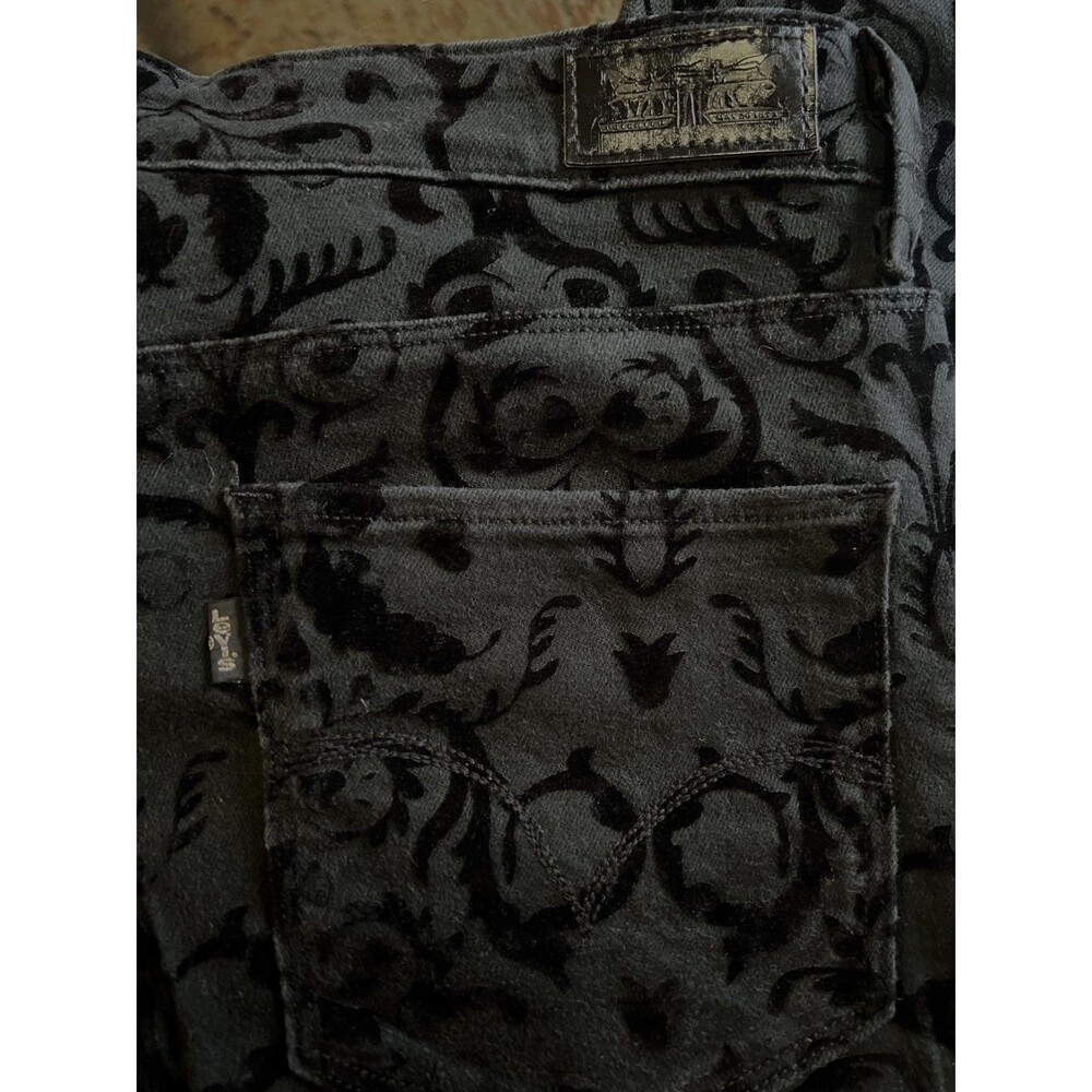 Levi's Mid Rise Skinny Jeans W 32 Black Velvet Burnout Damask Baroque Goth Edgy - Picture 3 of 4